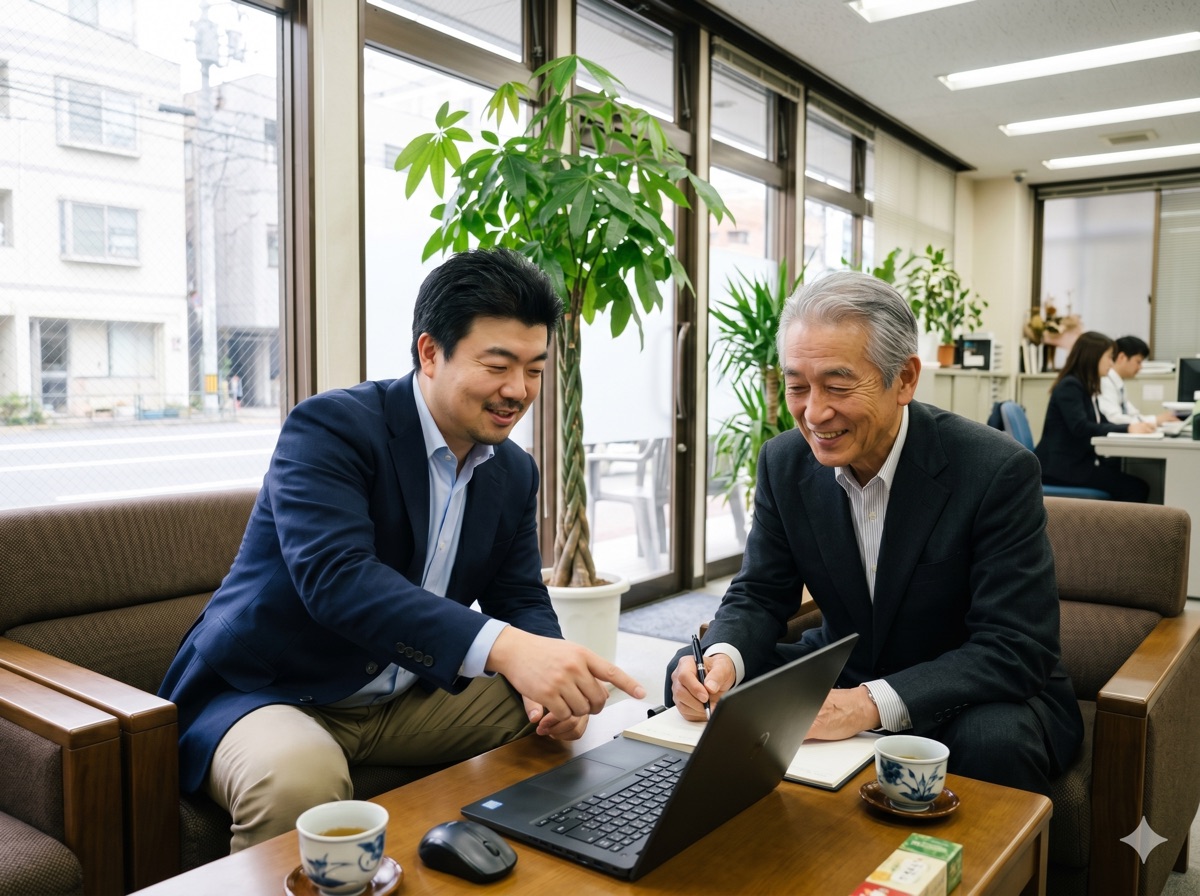 経営者と定例ミーティングをするコンサルタント